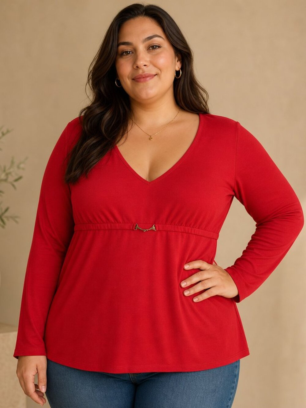 Cato Red V-Neck Long Sleeve Top – Size Large